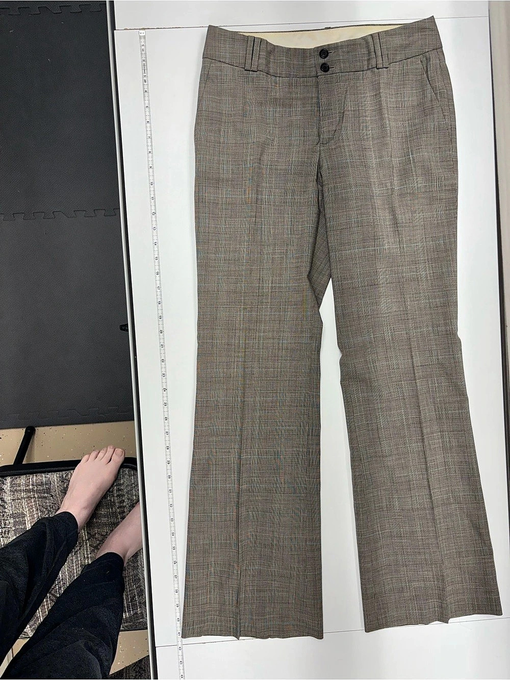 Banana Republic Martin Fit Wool Glen Plaid Trouser Brown & Gray Size 4